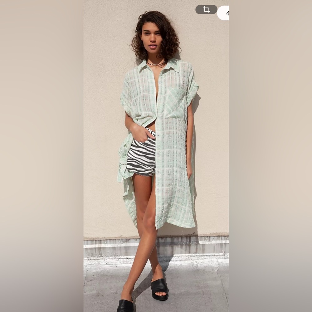 NWT Free people size S palm springs shirt dress in green